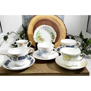 4 Exquisite English Bone China cups & saucers and Plus 1 demitasse‎ & server